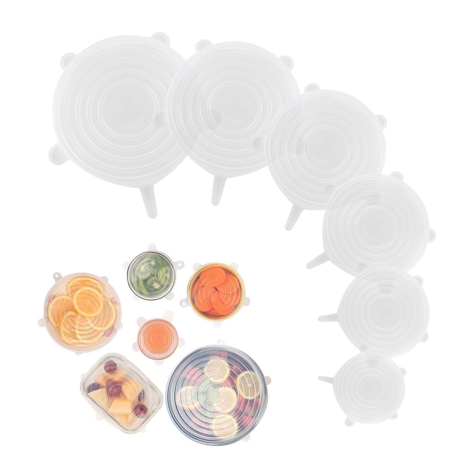 Silicone Stretch Lids Reusable Flexible Airtight Leakproof 6 Pack Transparent