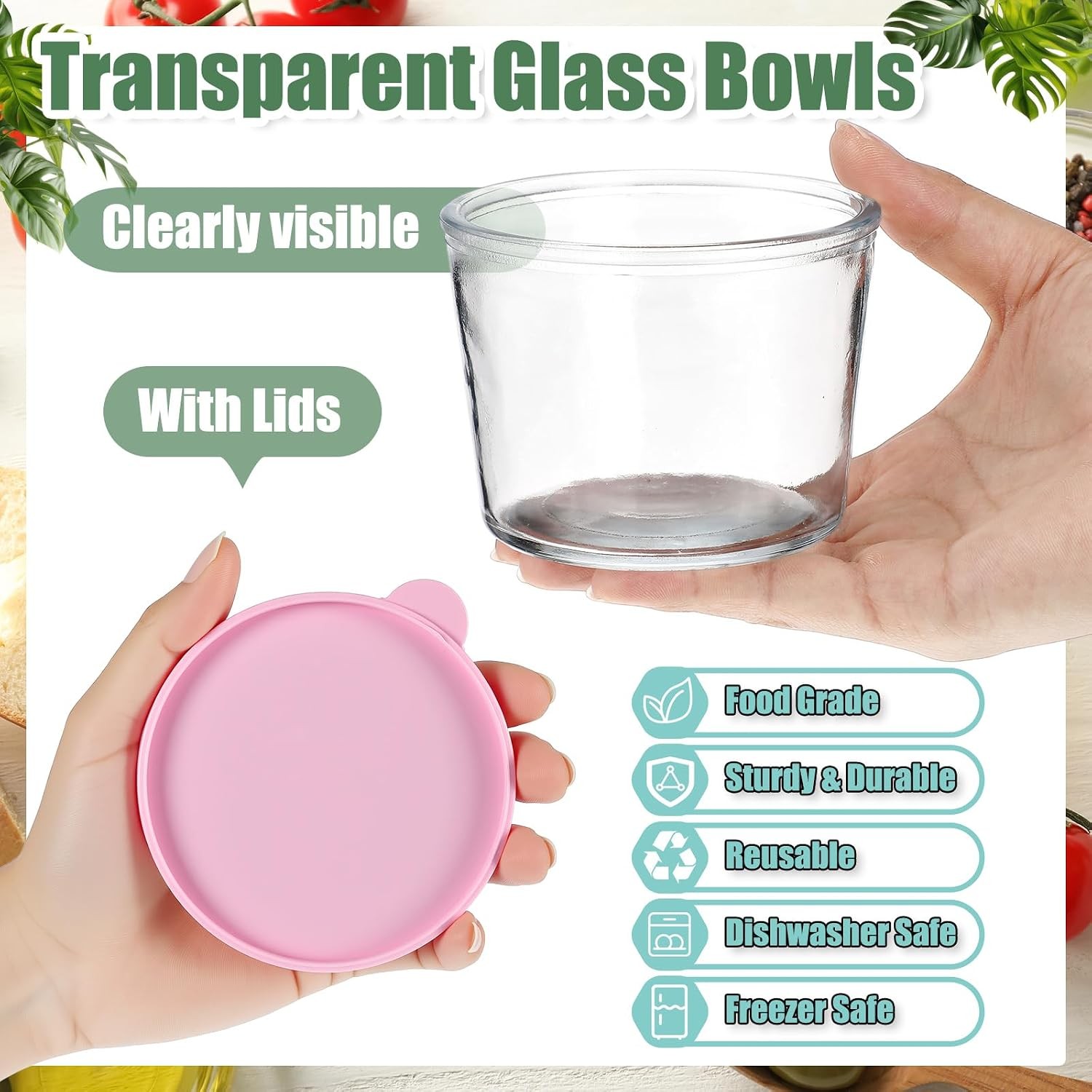 24 Pack Small Glass Bowls with Lids 8.5oz Mini Glass Custard Cups Stackable