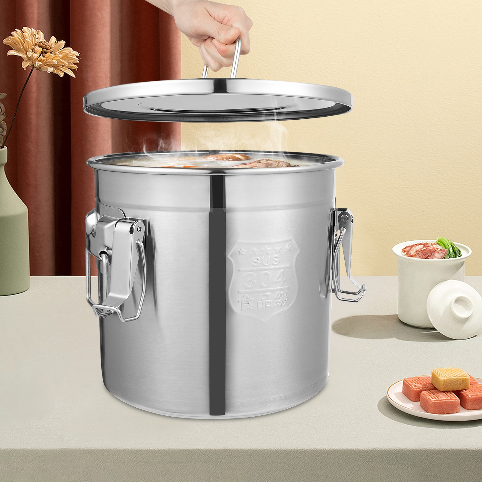 Stainless Steel Cereal Container Metal Pet Food Kitchen Rice Storage Bucket 12L