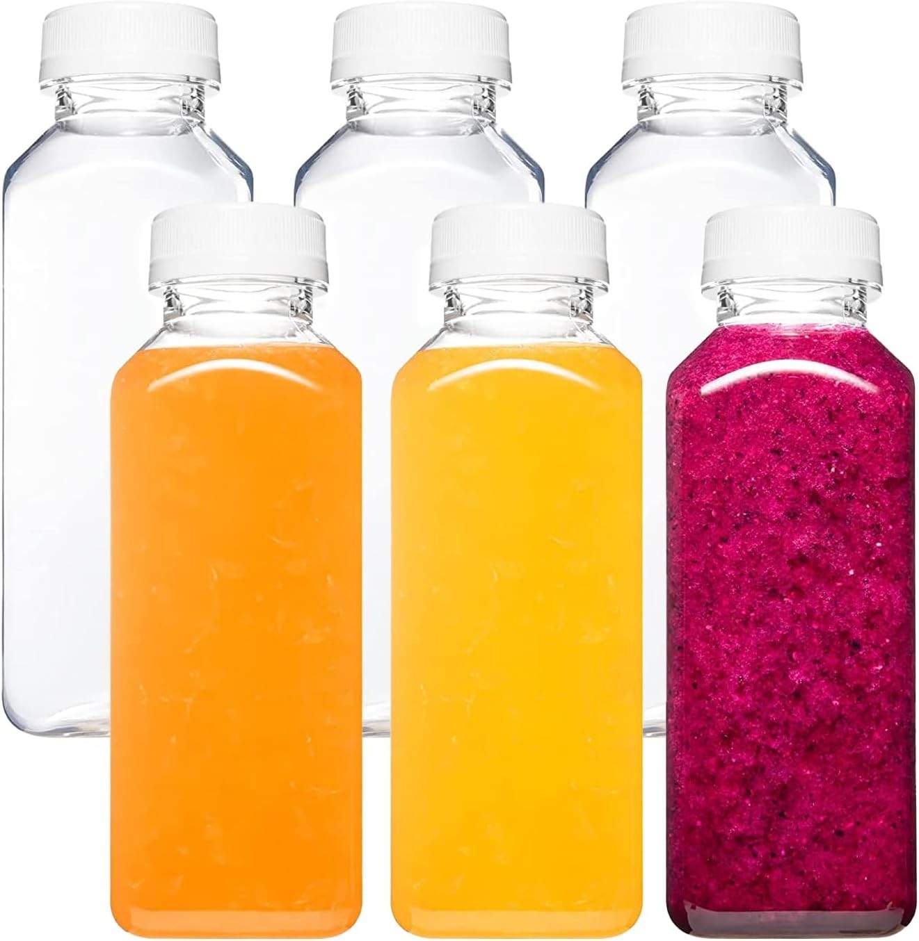 Plastic Juice Bottles with Caps, Reusable Juicing Bottles, Clear Drink Contai…