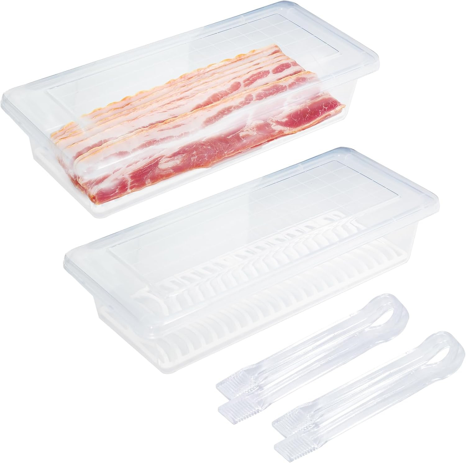 2-Pack Bacon Keeper Containers for Refrigerator, Airtight Fridge Meat Food St…