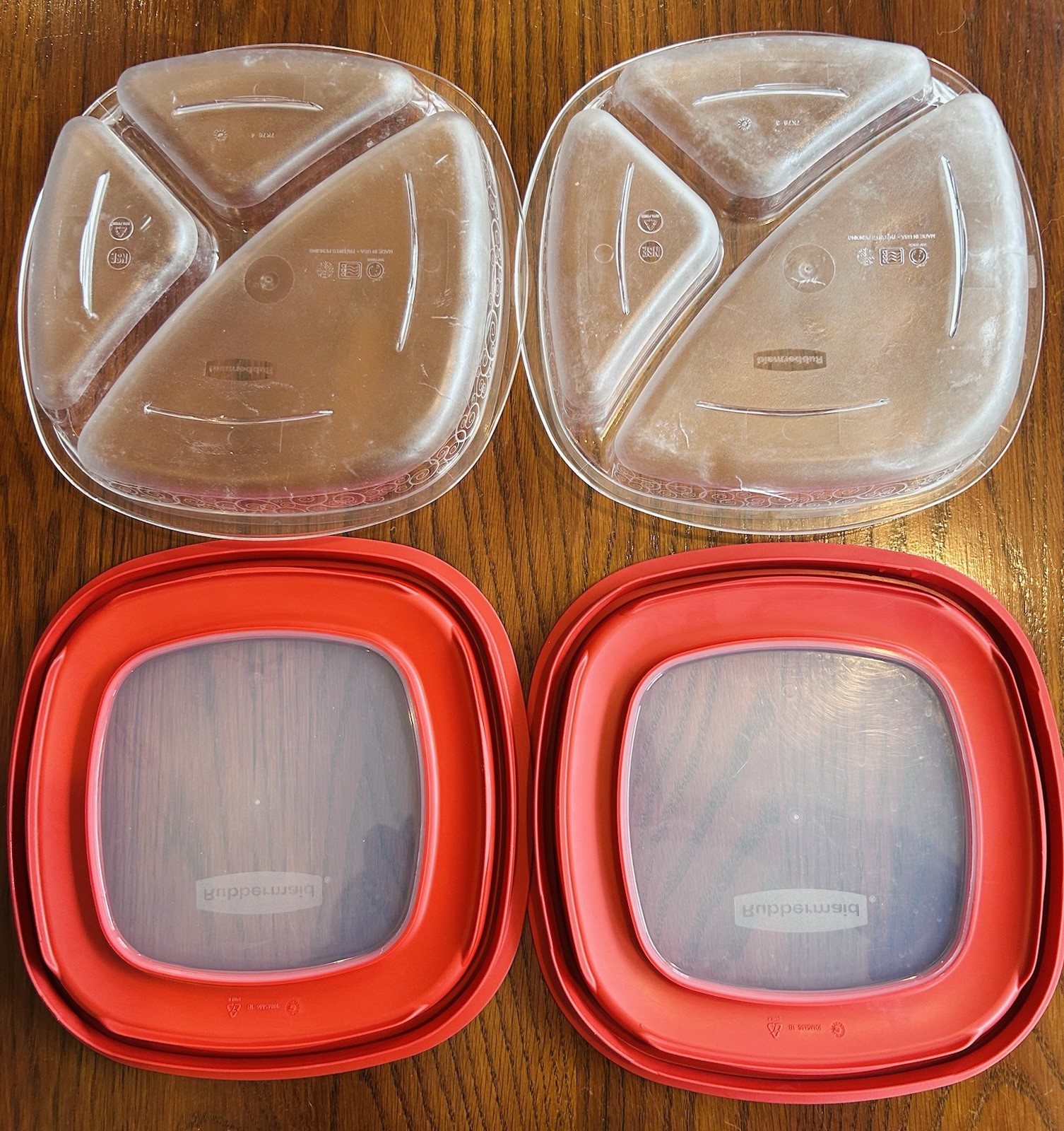 Rubbermaid Divided 3 Compartment Container Plate w Lids #7K74 Meal Prep Lot 2