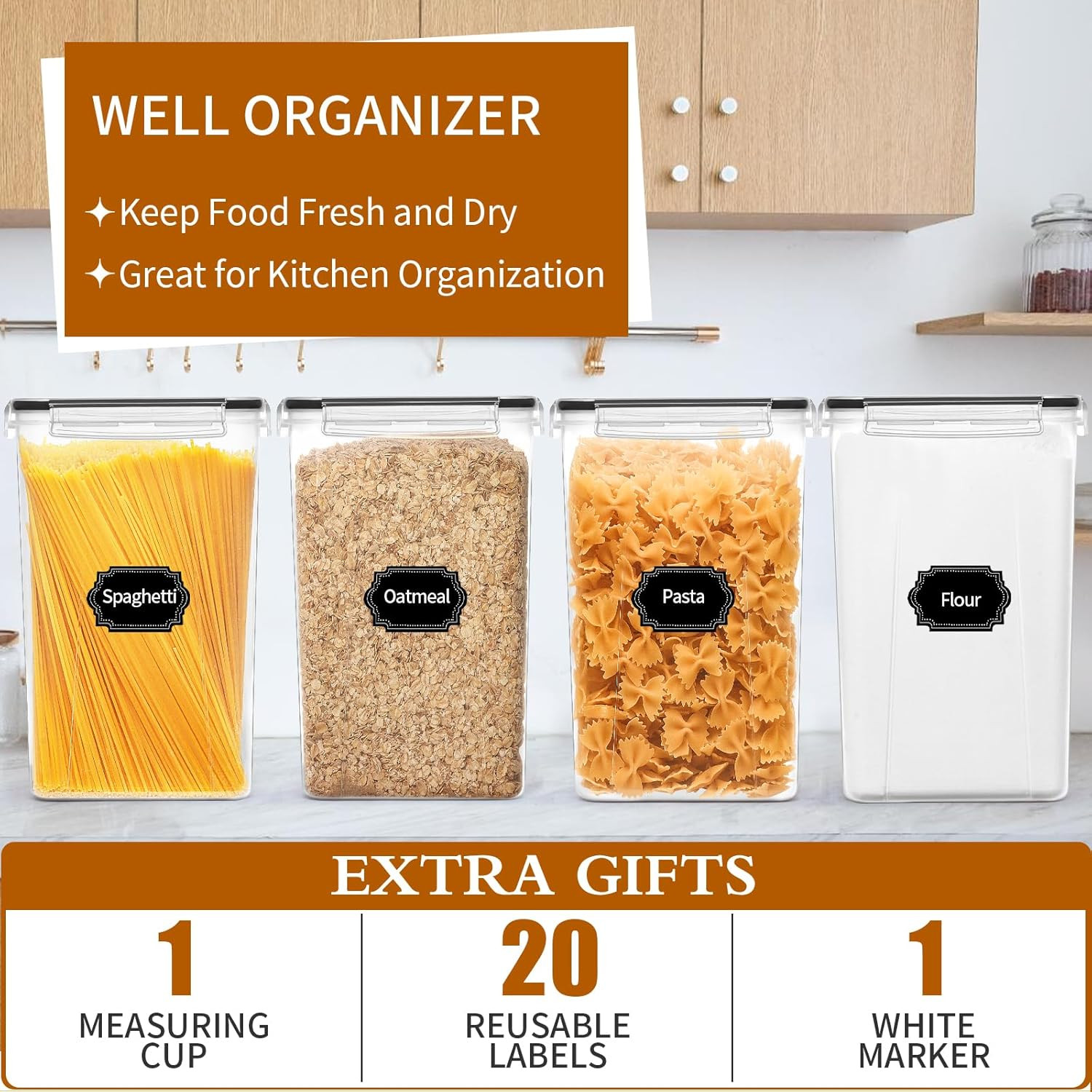 4 Pack Extra Large Airtight Food Storage Containers with Lids (6.5L / 220 Oz), B