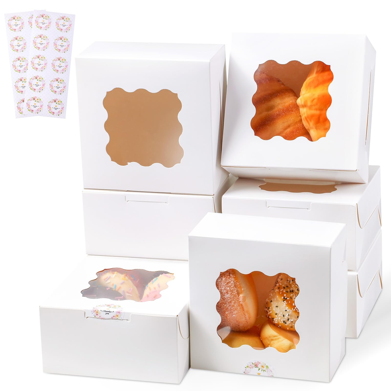 20 PCS White Cookie Boxes with Window 6x6x3 Inch Treat Boxes for Dessert Candy