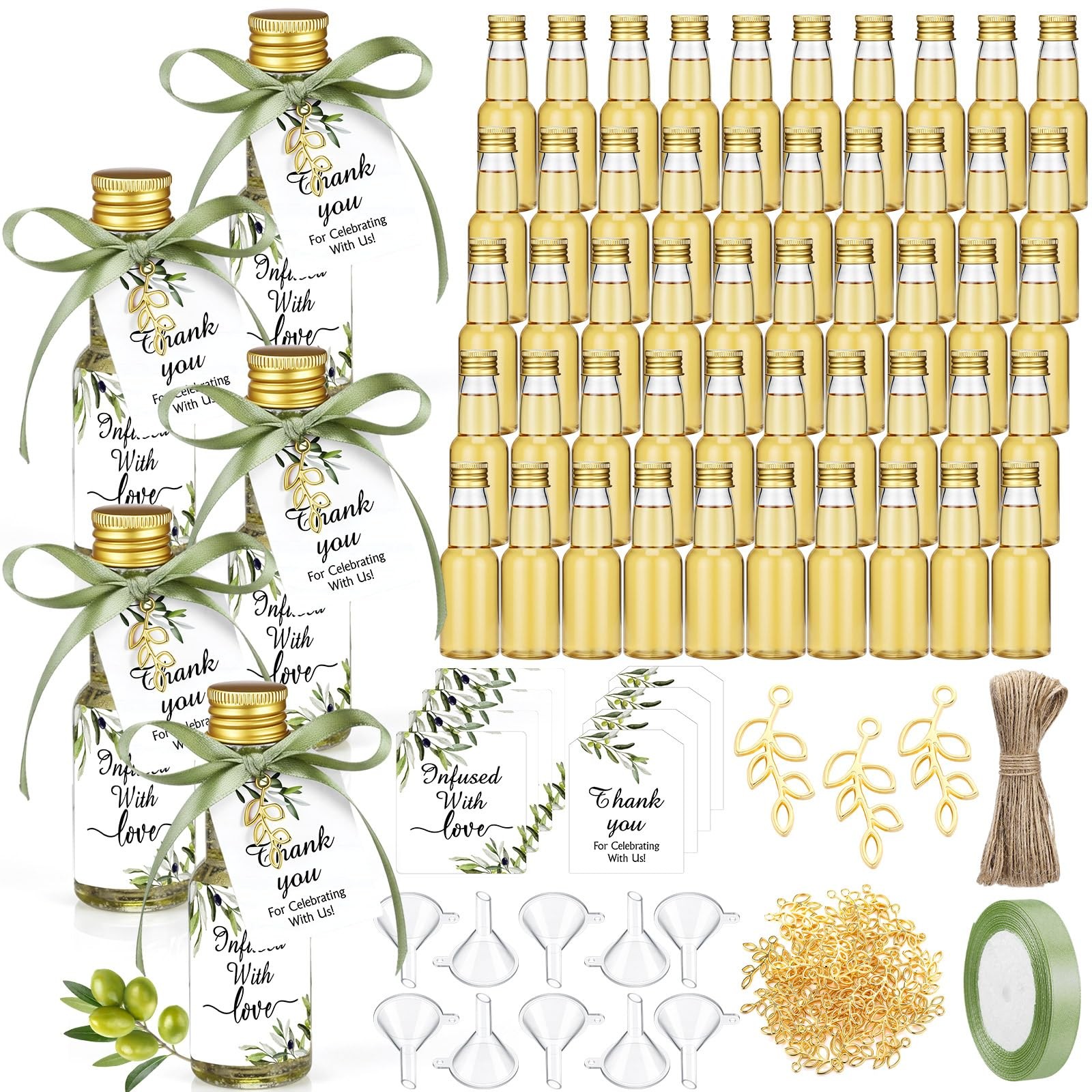 Mini Olive Oil Bottles 2 oz Small Homemade Plastic with Caps Funnels and Tags…