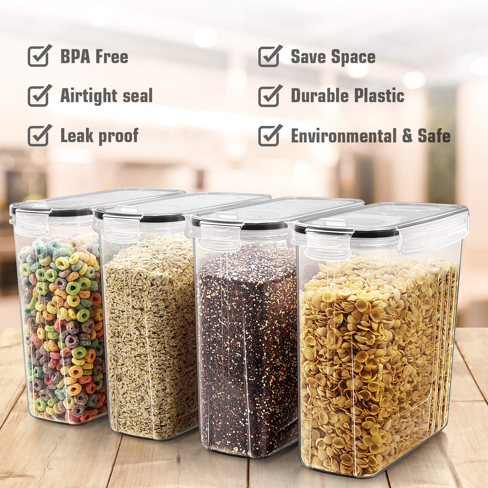 Cereal Storage Containers Set, Large BPA Free Plastic Airtight Food Storage C…