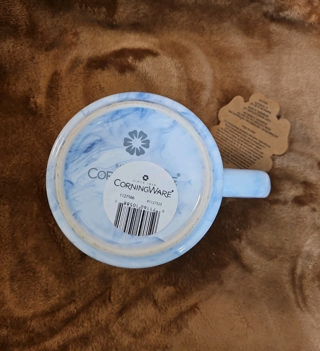 Corningware 20oz Blue Marble Meal Mug with Plastic Vented Lid NEW W/TAGS