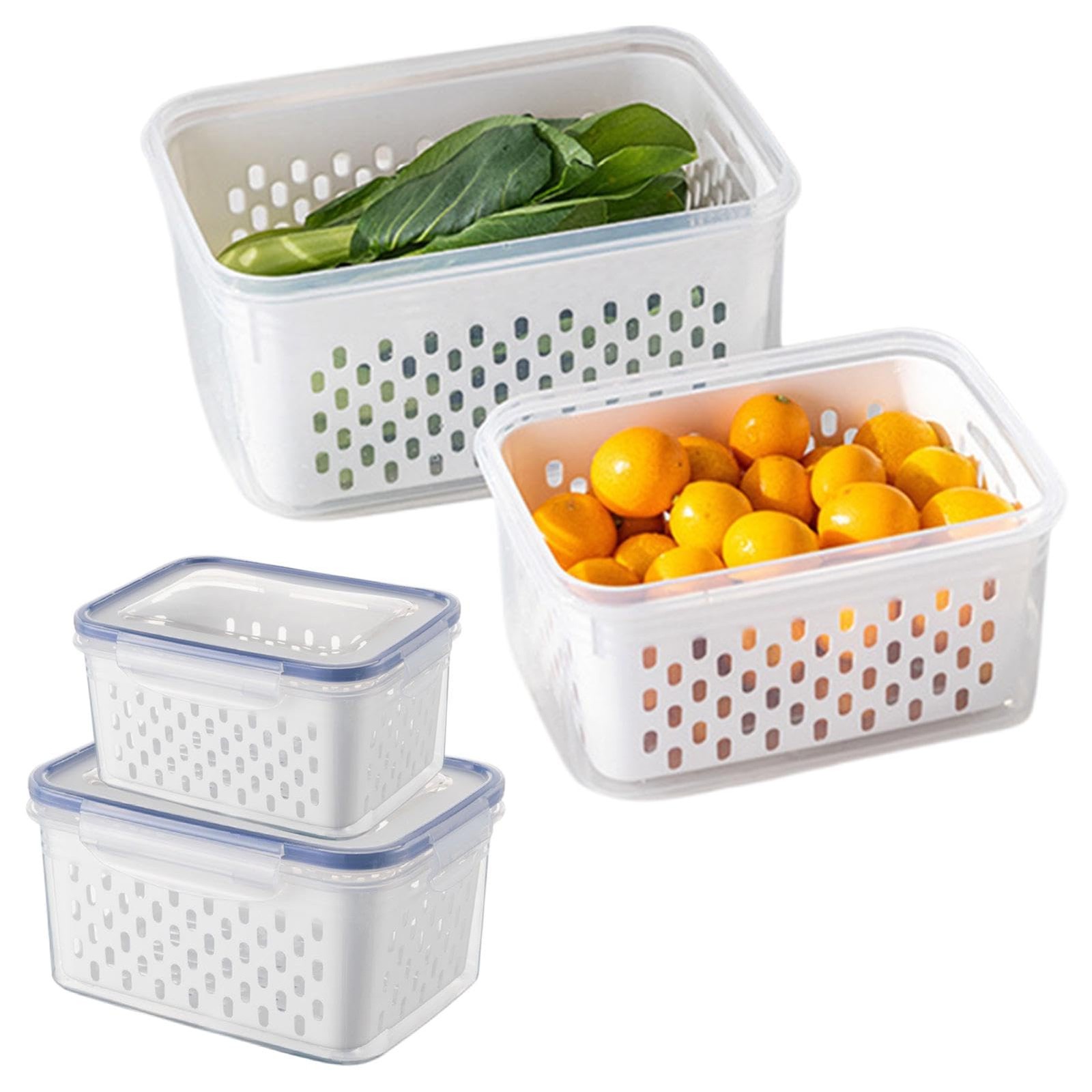 2 Pack Fruit Storage Containers Fridge Organizer With Colander Keep Food Fresh