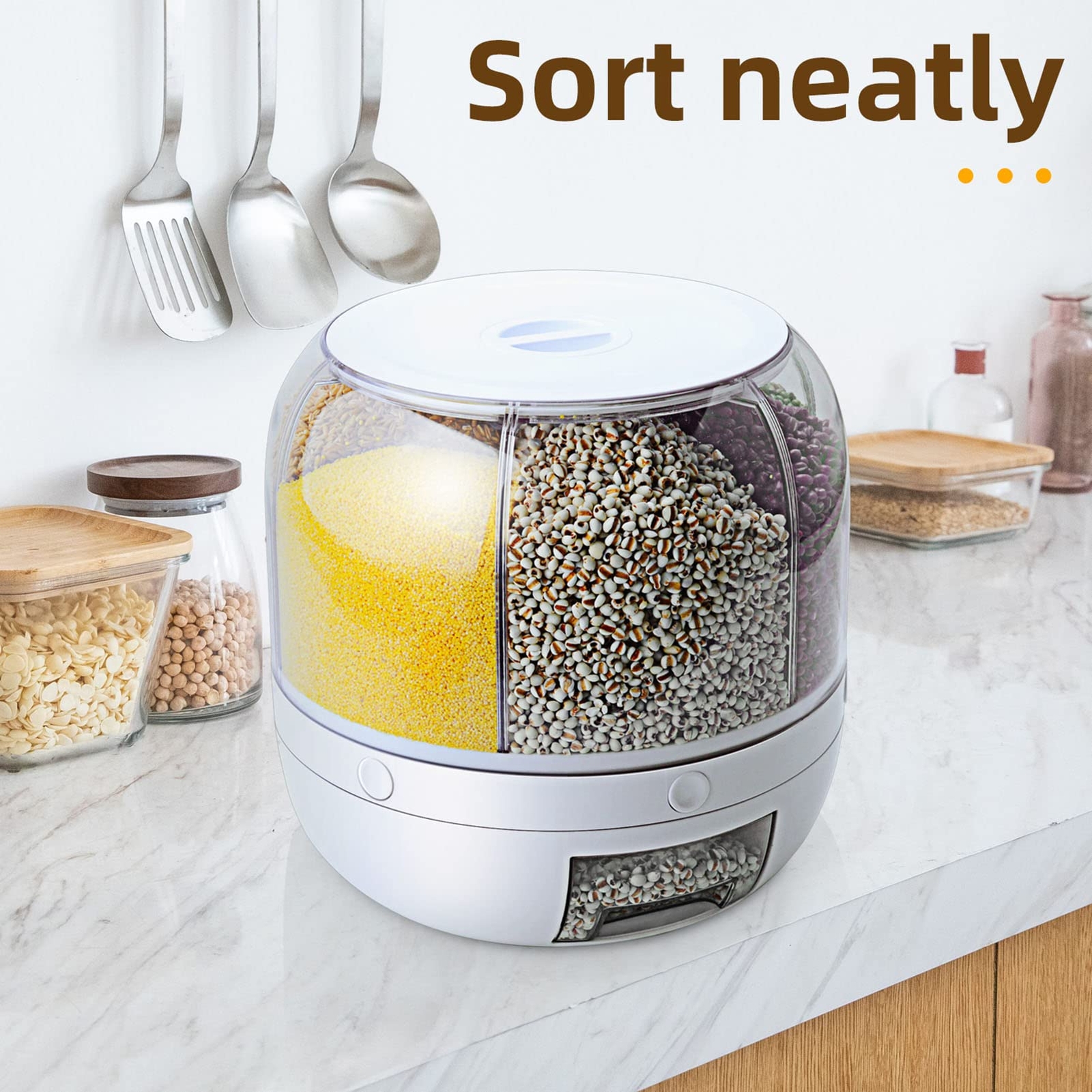 Grain Distributor 6-Cell Capacity Dry Food Distributor Kitchen Food(8.2 Quarts)