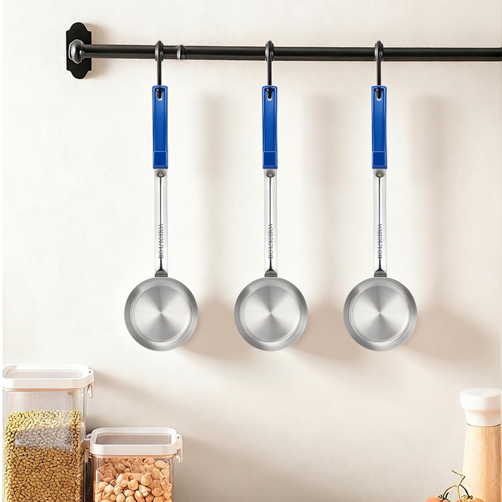 8 PCS 8oz Portion Control Serving Spoons Unslotted Scoops Blue Handle