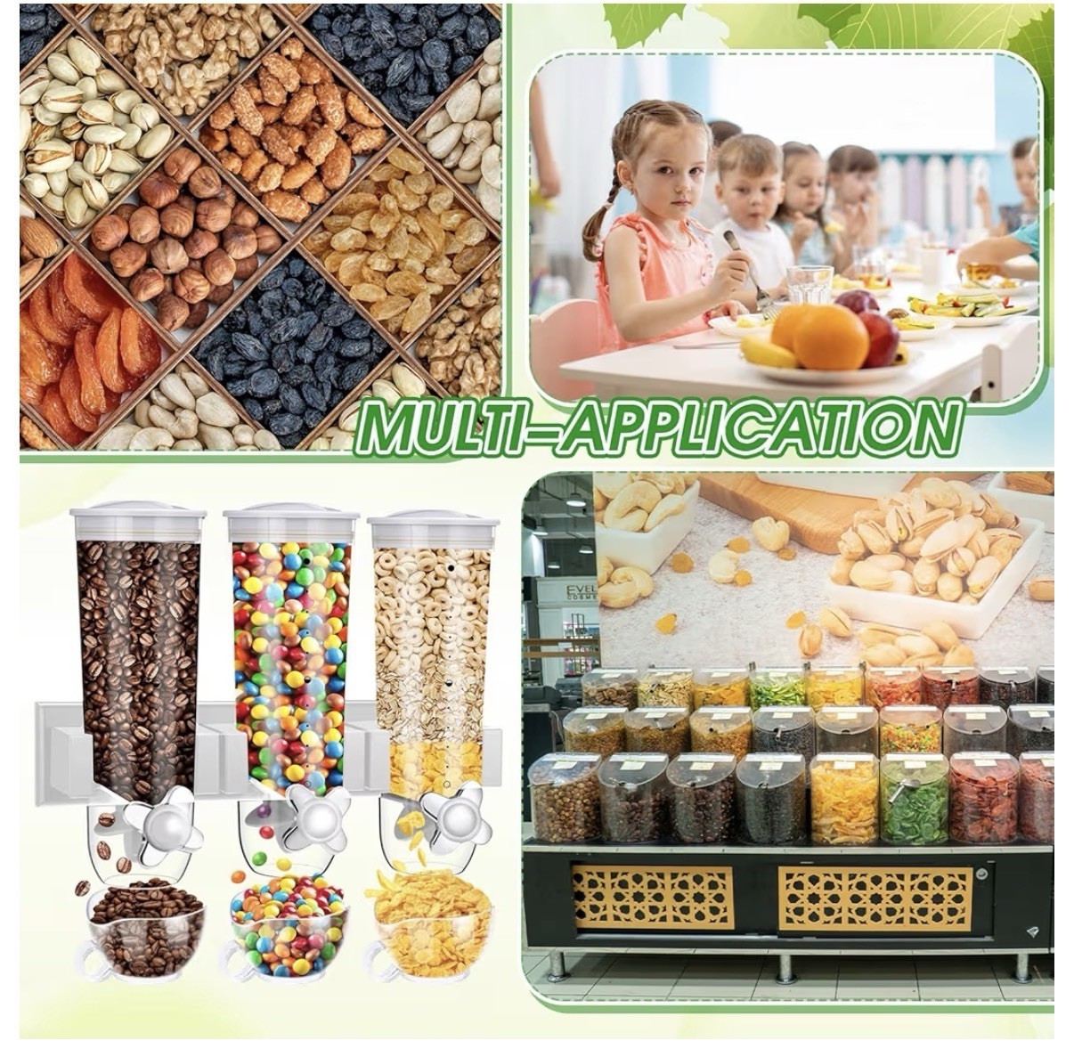 3 Pcs Cereal Dispenser Wall Mounted 4.5L Triple Candy Machine Grain Coffee
