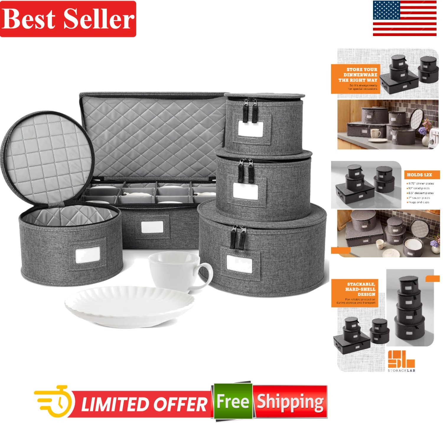 China Storage Containers 5-Piece Set Hard Shell Case with Felt Dividers Gray