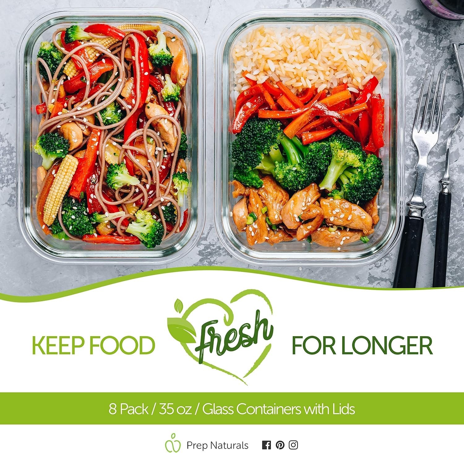 Borosilicate Glass Meal Prep Containers – 8 Pack 36oz