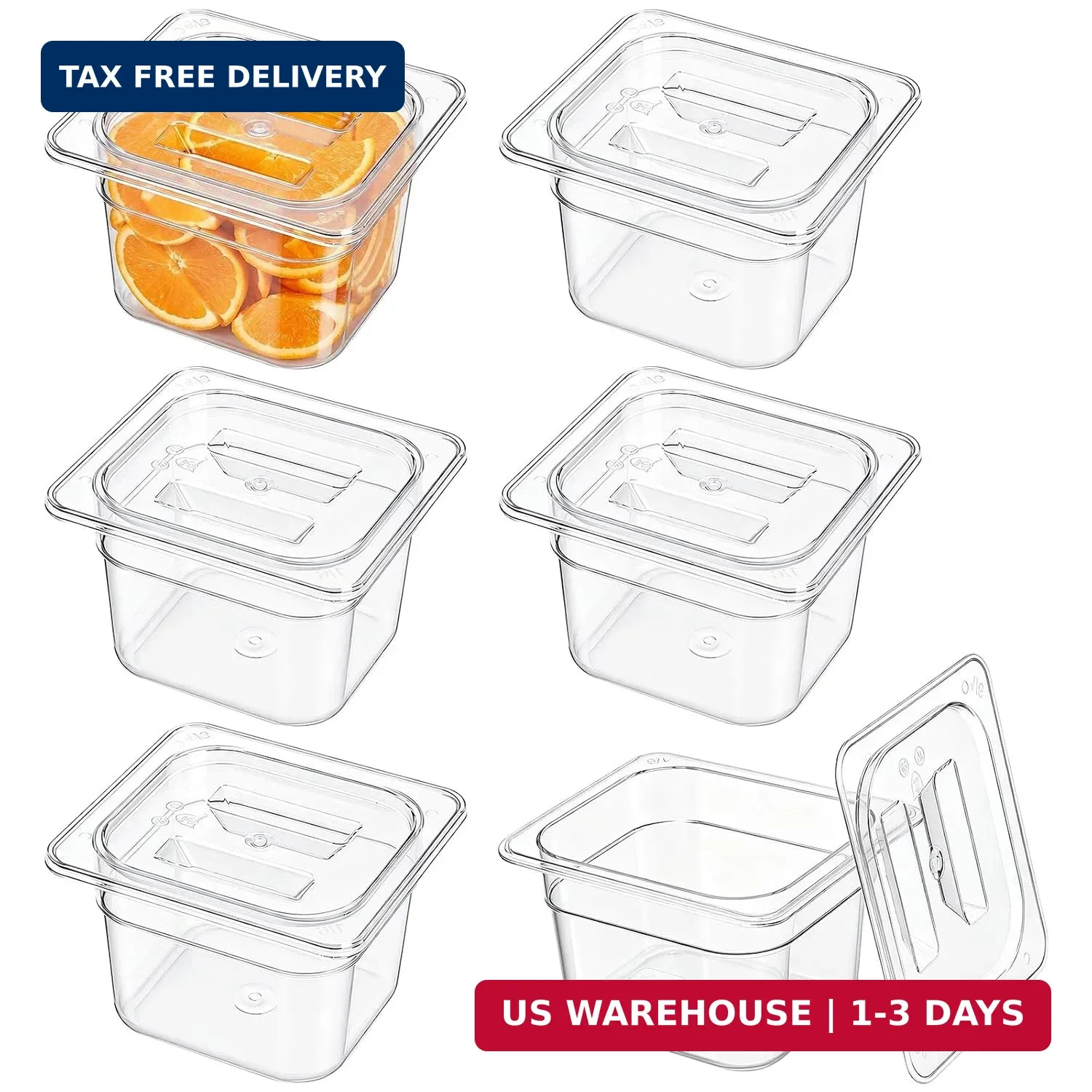 Bekith 6 Pack 1/6 Size Plastic Clear Food Pans with Lids for Kitchen Restaurant