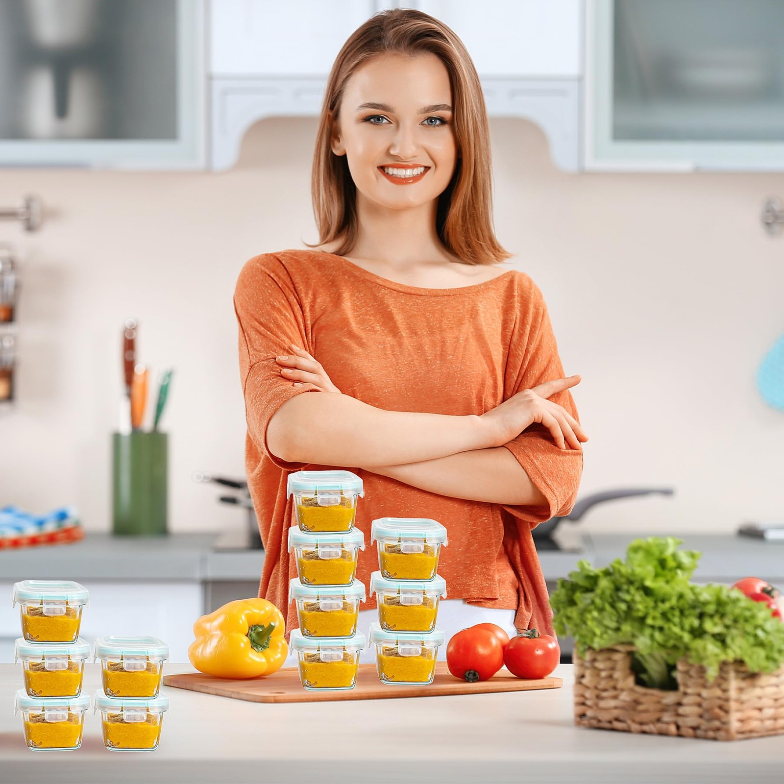 Binsakao Mini Glass Food – 12 Pack 5.4 Oz Small Glass Jars –