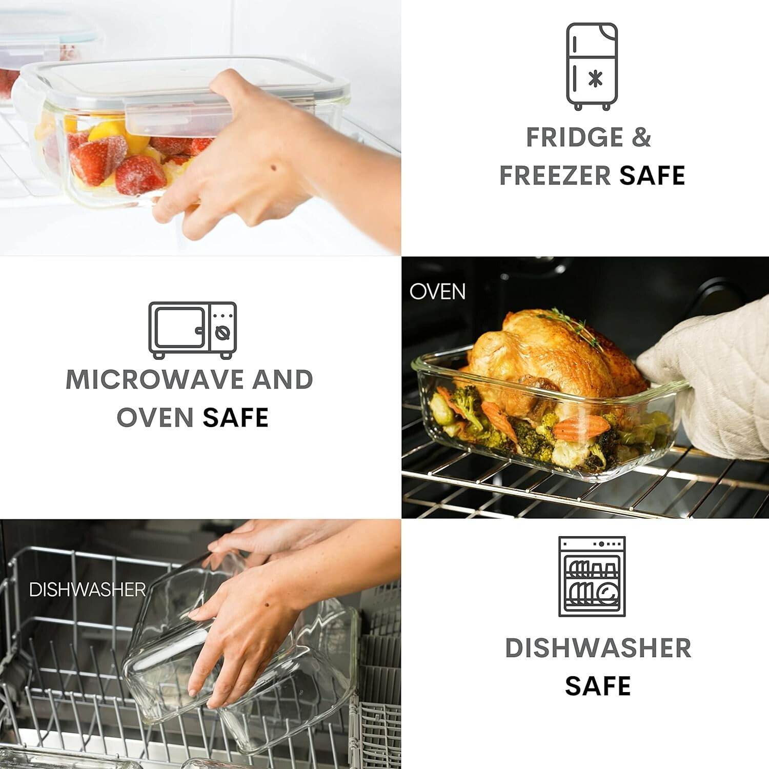 8 Cup Glass Storage Containers with Airtight Locking Lids – BPA Free, Leak Proof