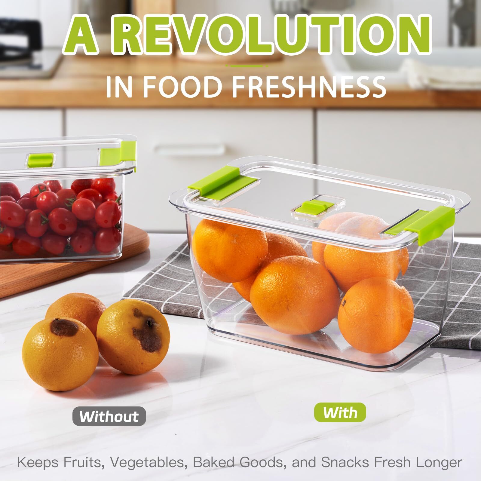 Fruit Vegetable Storage Container, 4 Pack Fresh Containers for Fridge with Li…