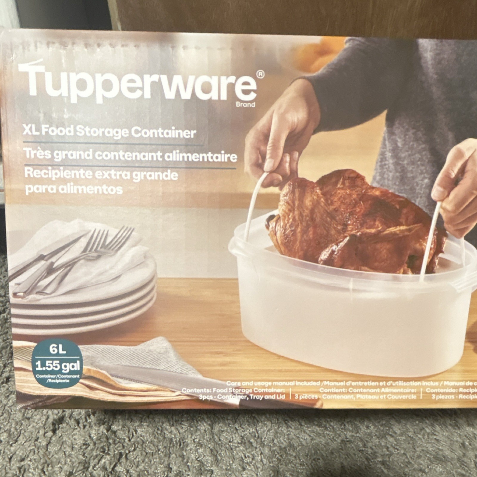 Tupperware XL Oval Food Storage Container Set Clear Plastic 6L Tray Flexible Lid