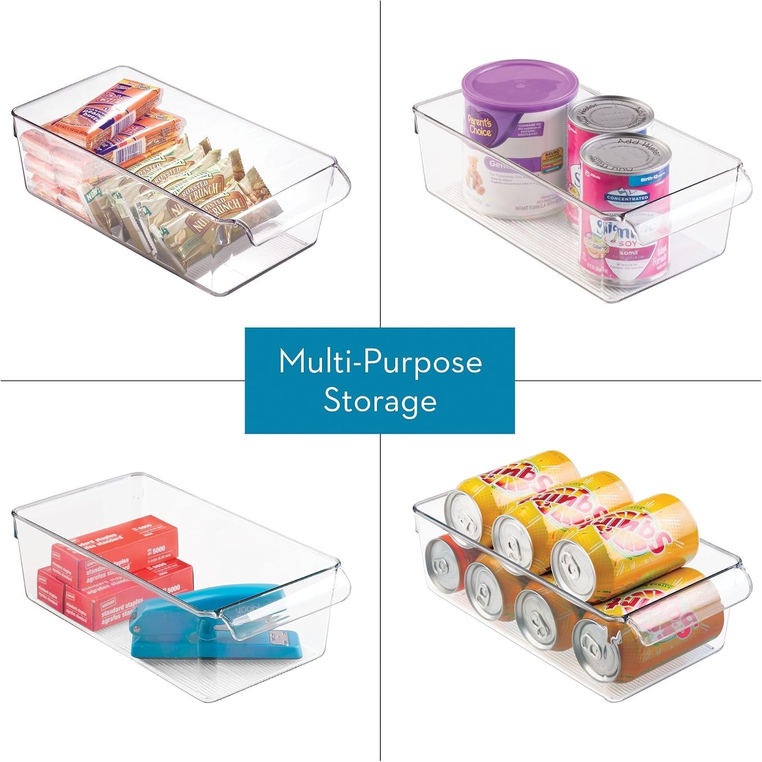 Clear Fridge Storage Bin Set of 4 with Handles Refrigerator Organizer