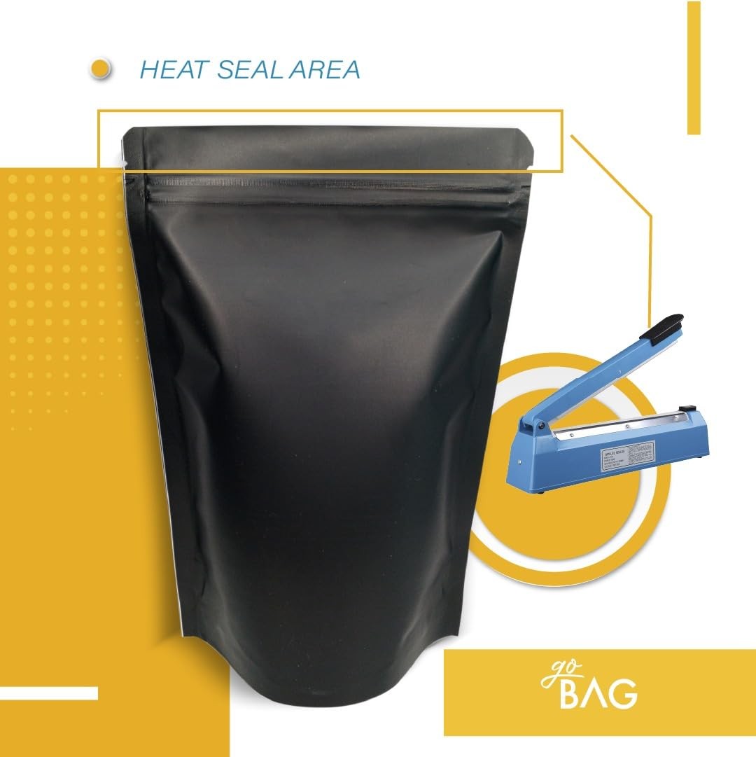 100 PCS Black 5.51×8.27 Inch Matte Metallized Stand Up Pouch Resealable Bags