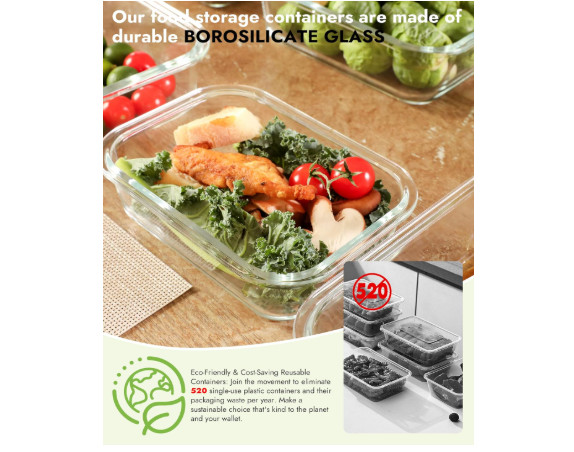 12 Borosilicate Glass Containers Airtight Tempered Lids Oven Safe BPA-Free NEW