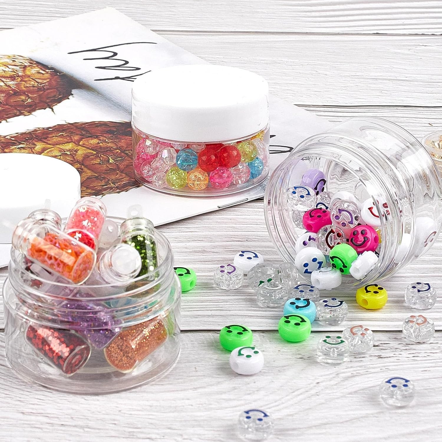 24 Pack 1 Oz Small Plastic Jars with Lids and Labels, round Clear Containers