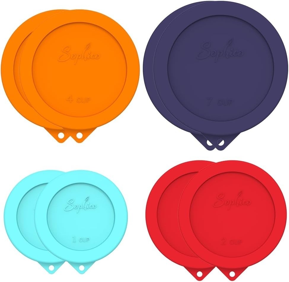 Round Silicone Storage Cover Lids 8-Pack | Fit Anchor Hocking and Pyrex, 4 Size