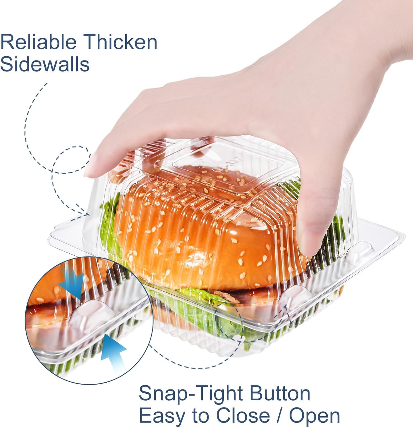 100 Pcs Heavy Duty Plastic Clear Clamshell Food Containers with Lids | Disposabl
