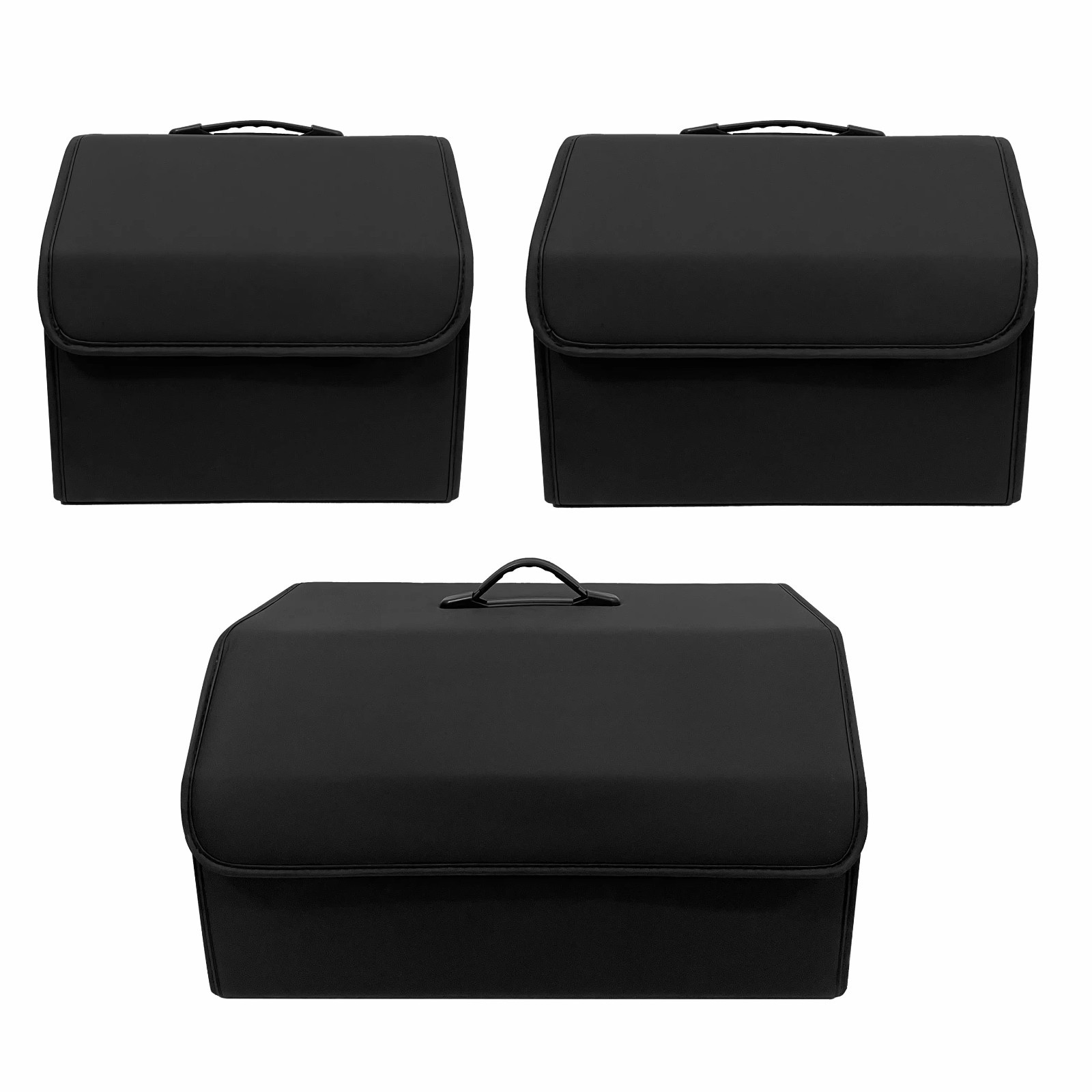 PU Leather Car Trunk Storage Organizer Collapsible Foldable Cargo Box Black