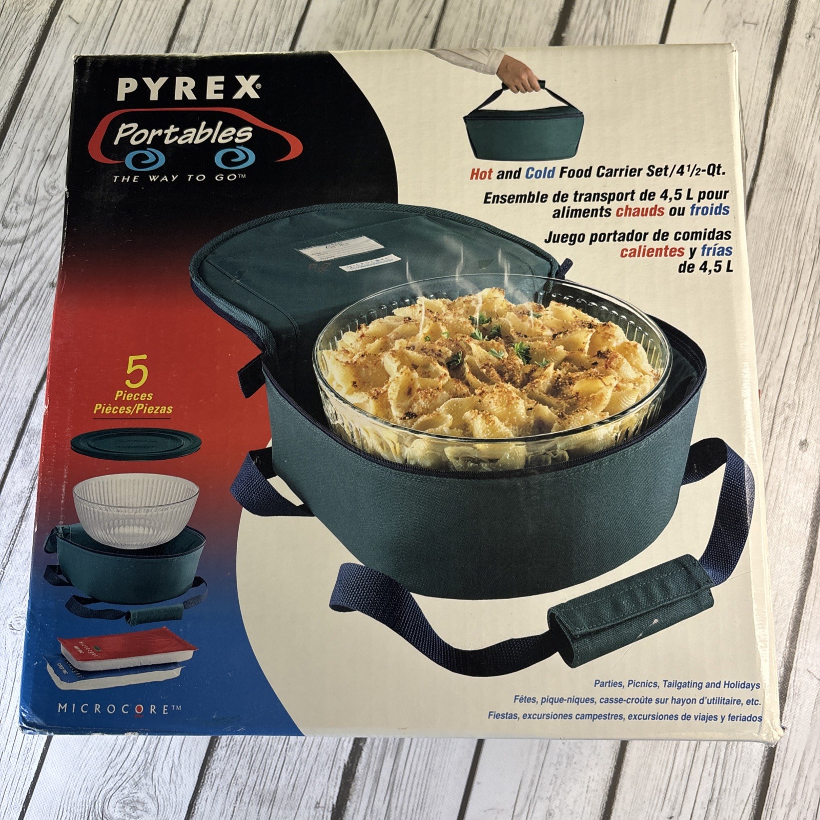 Pyrex Portables Hot and Cold Carrier 4.5 Qt Glass Bowl Insulated Carrier Bag.