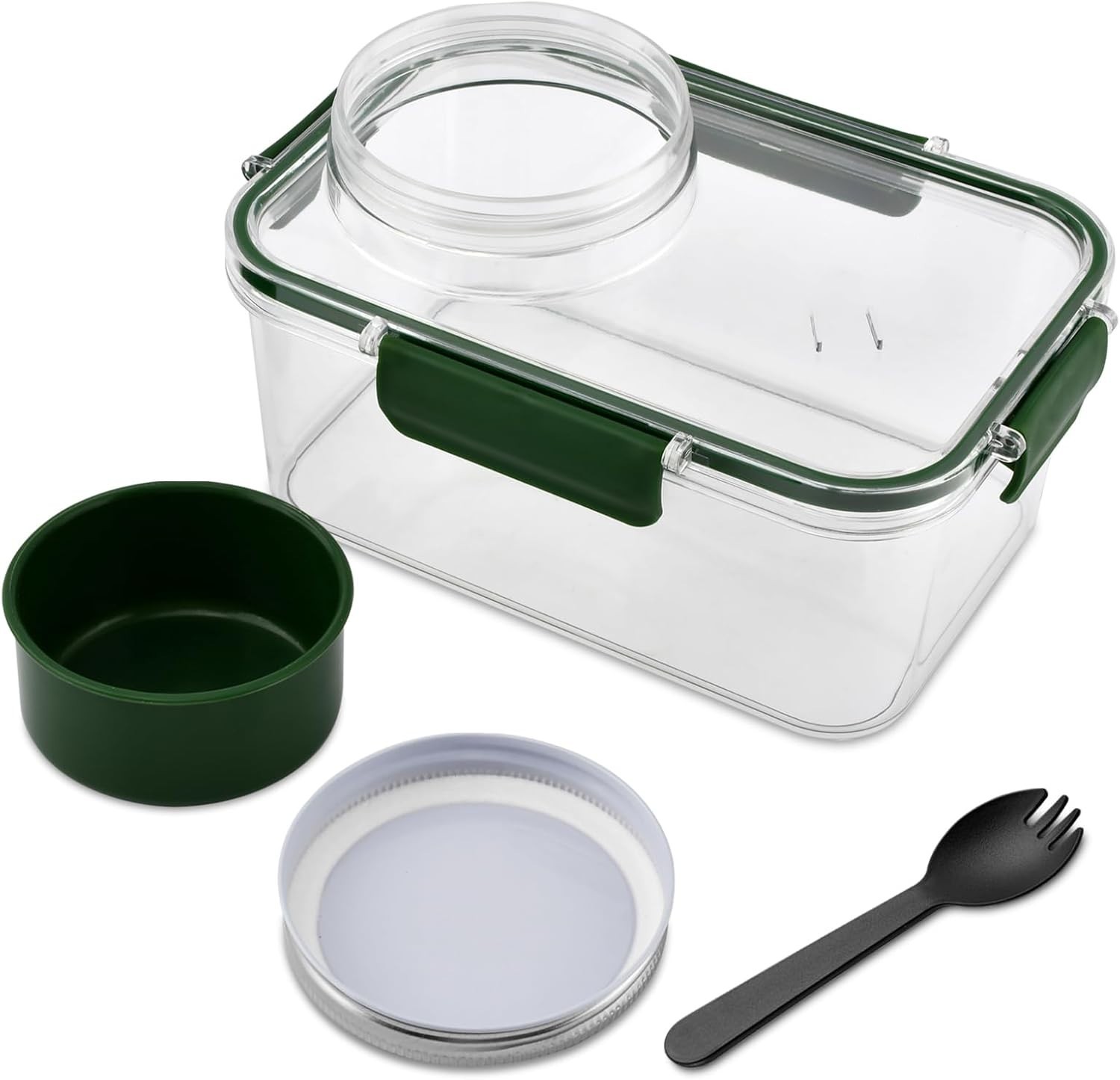 Spynza 34oz Salad Lunch Container Meal Prep Bowl Dressing Cup Fork Green NEW