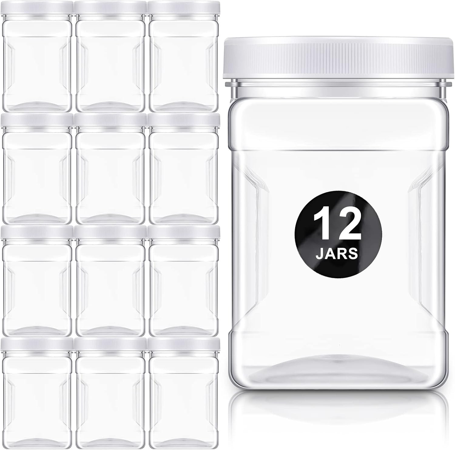 12 Pcs 27 Oz Plastic Storage Jars with Lids, Clear Wide Mouth Square Plastic Mas