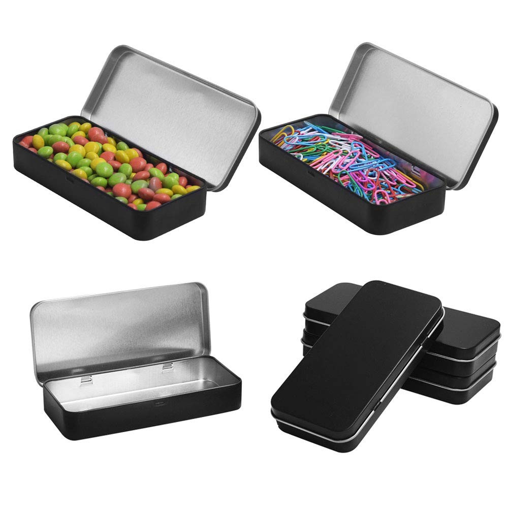 4 Pack Metal Rectangular Hinged Tin Boxes With Lid Black Metal Containers Portab