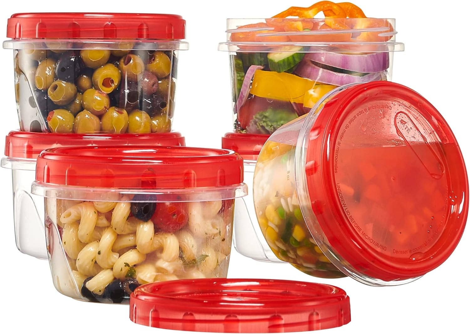 6 Pack Plastic Food Storage Containers 16oz Twist Cap Round Snap Lid Set