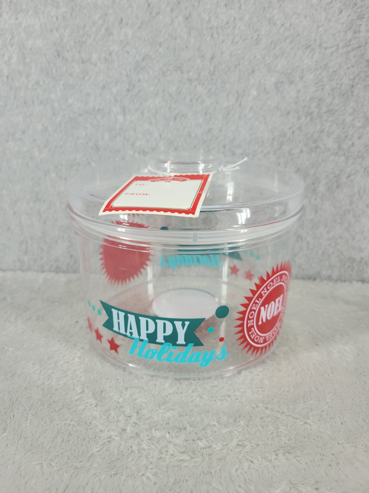 Holiday Time Treat Container Christmas Happy Holidays Stackable Jar 6″ x 5″