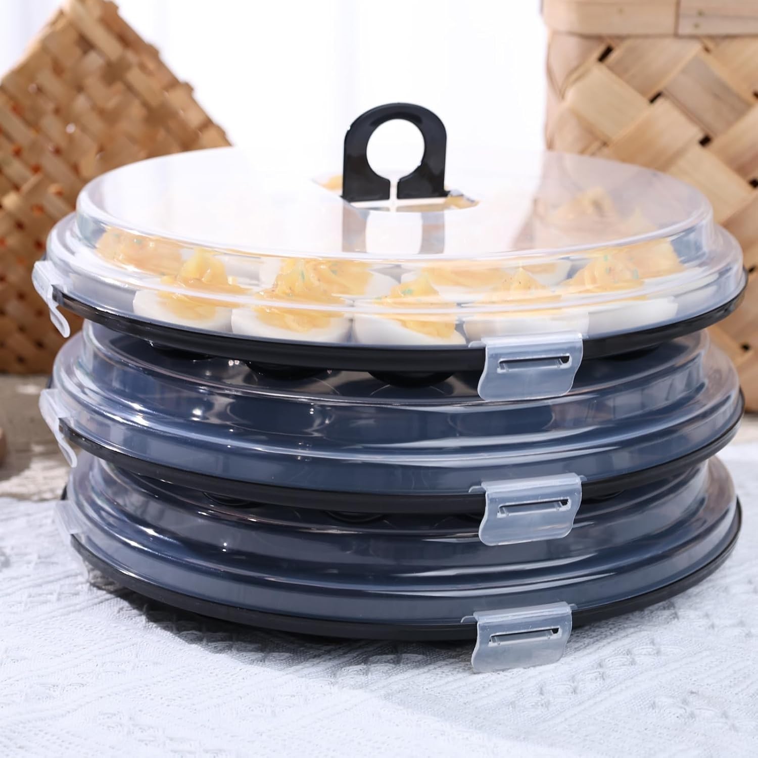 Elegant 3PCS Black Deviled Egg Carrier with 66 Slots for Effortless Transport