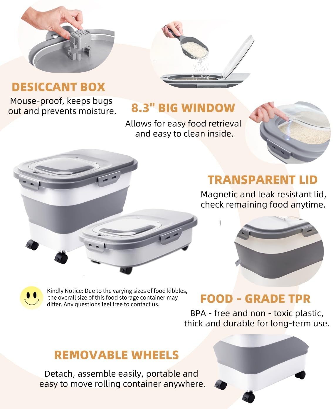 DDMOMMY 20-30 Lbs Rice Storage Container,Collapsible Large, Grey/20-30LBS