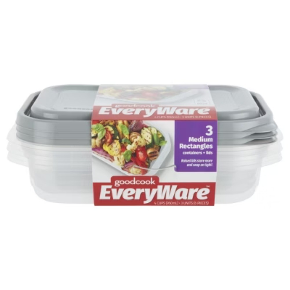 Rectangle Food Storage Containers – 4 Cups – 6pcs/3ct Leak-Resistant