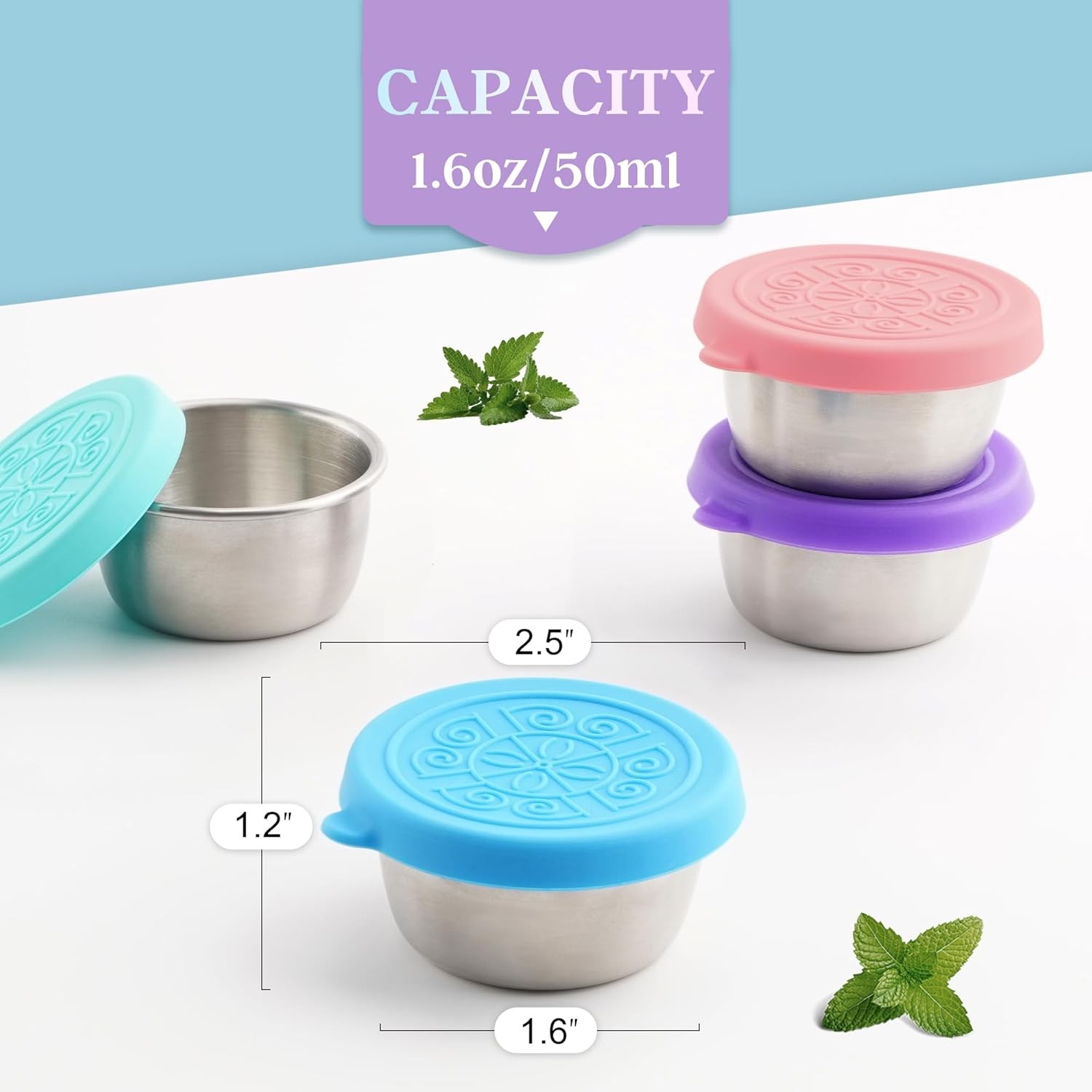 6×1.6 Oz Salad Dressing Containers with Lids, Small Leakproof Reusable Stainless
