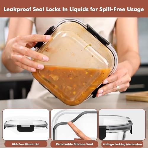 Glass Food Storage Containers 41 Oz 2 Pack Airtight Leakproof Microwave Oven