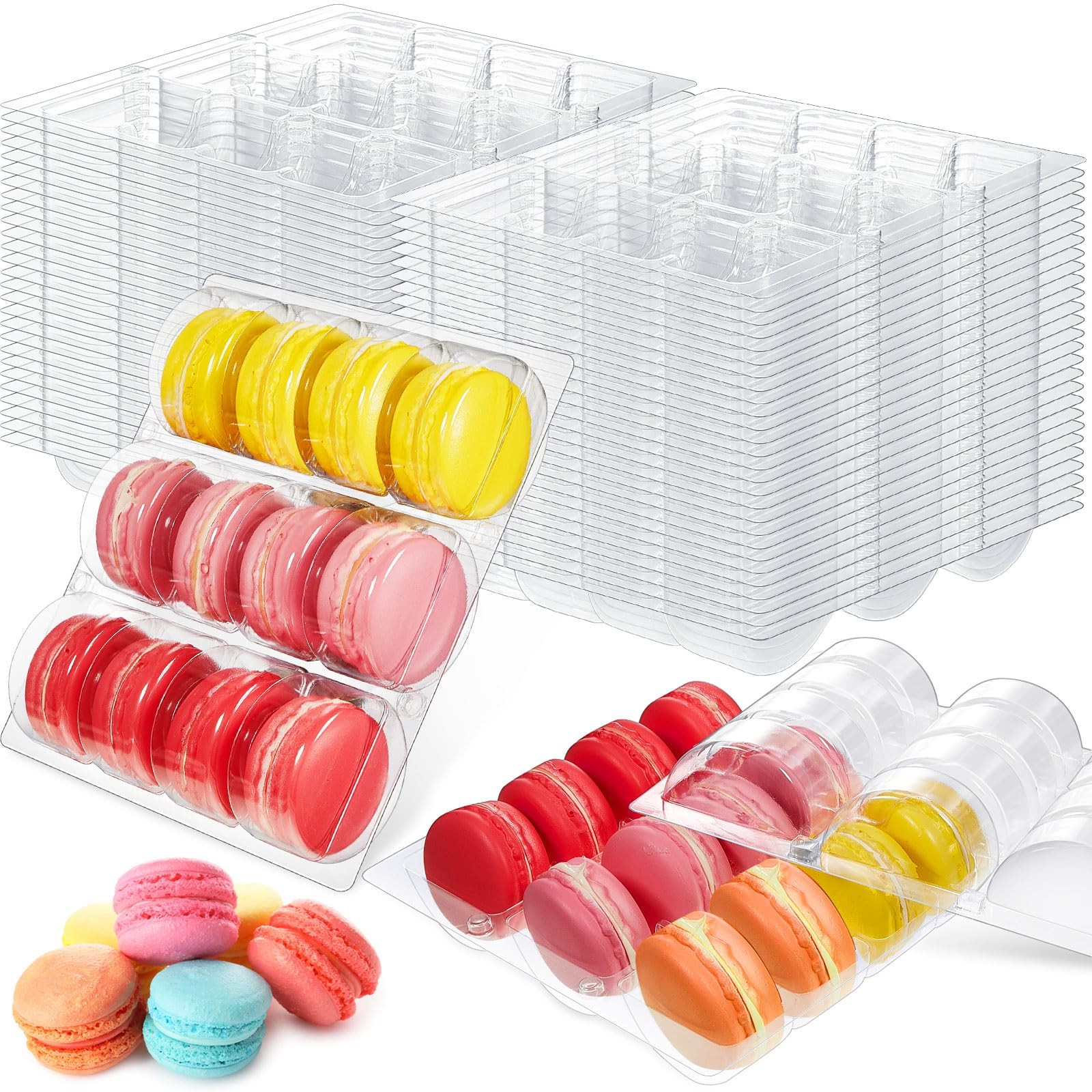 12 Pcs Macaron Boxes Clear Plastic Macaron Storage Containers Macaroon Packag…