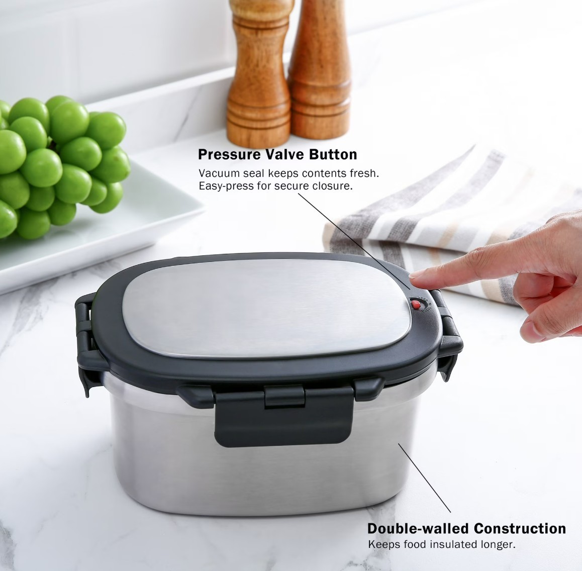 SALE-2 Pack Mainstays 33 oz Stainless Steel Insulated Food Storage Container Box