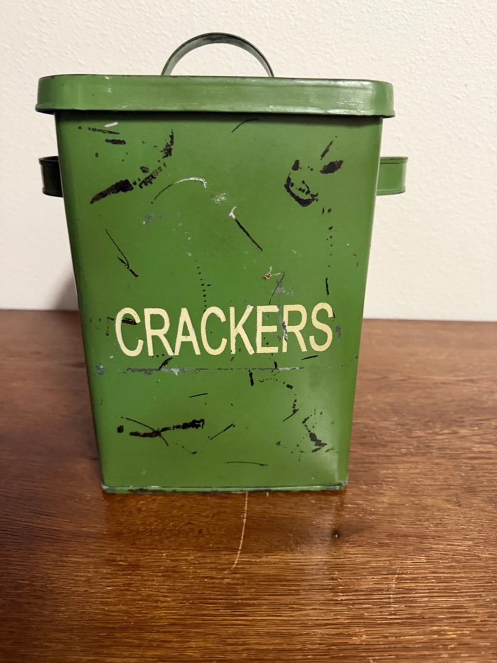Rustic Metal Crackers Tin Canister w/ Lid Green Farmhouse Kitchen Storage Two’s