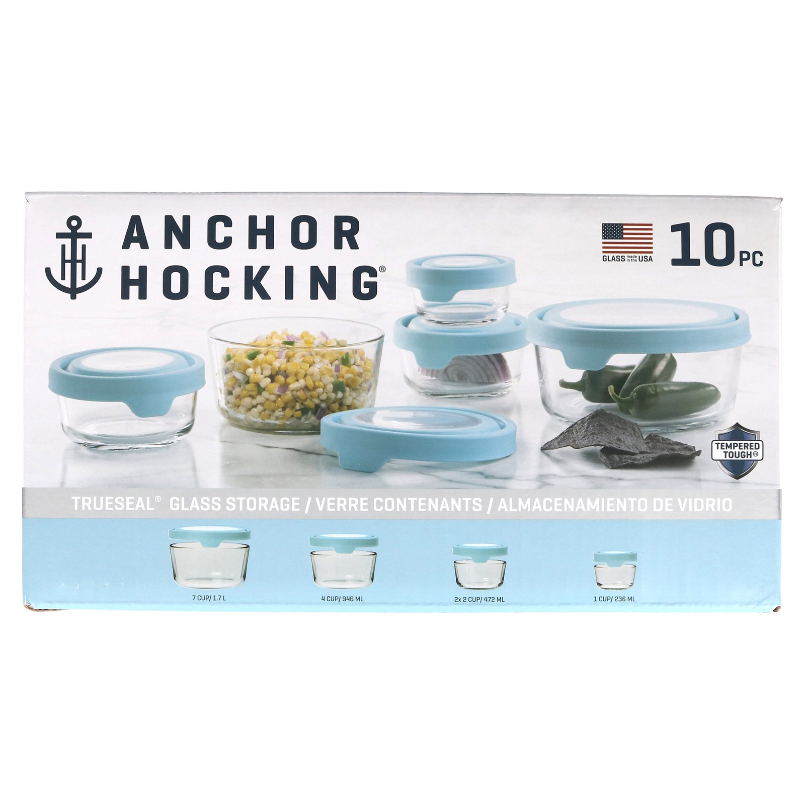 Anchor Hocking 13294L20 10pc Food Container w/ Mineral Blue TrueSeal Lid Set