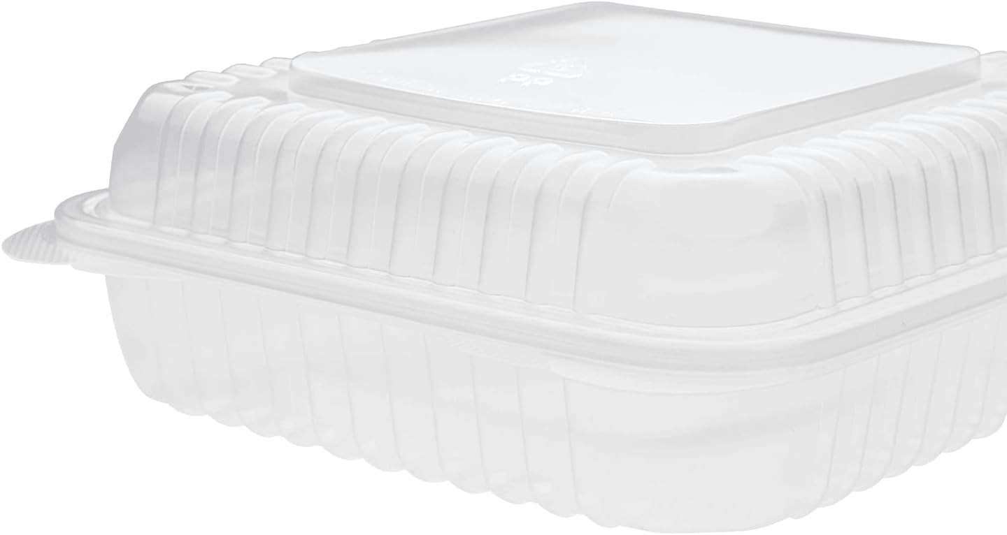 9×9 Inch PP Hinged Take Out Box 180 Case W/ Recyclable & Sturdy Clamshell