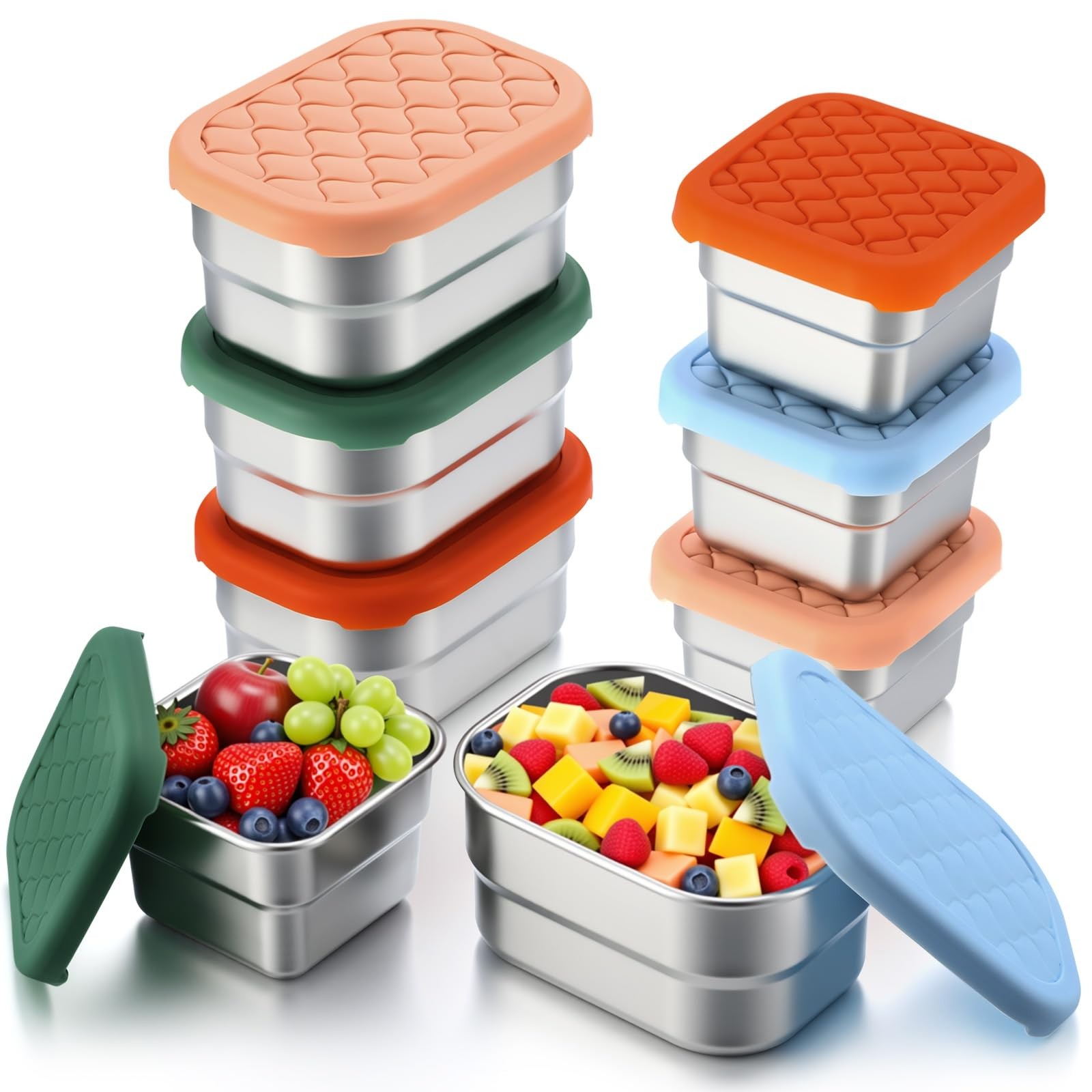 8 Pcs Stainless Steel Snack Containers 8oz & 4oz Easy Open Leak Proof Food Co…