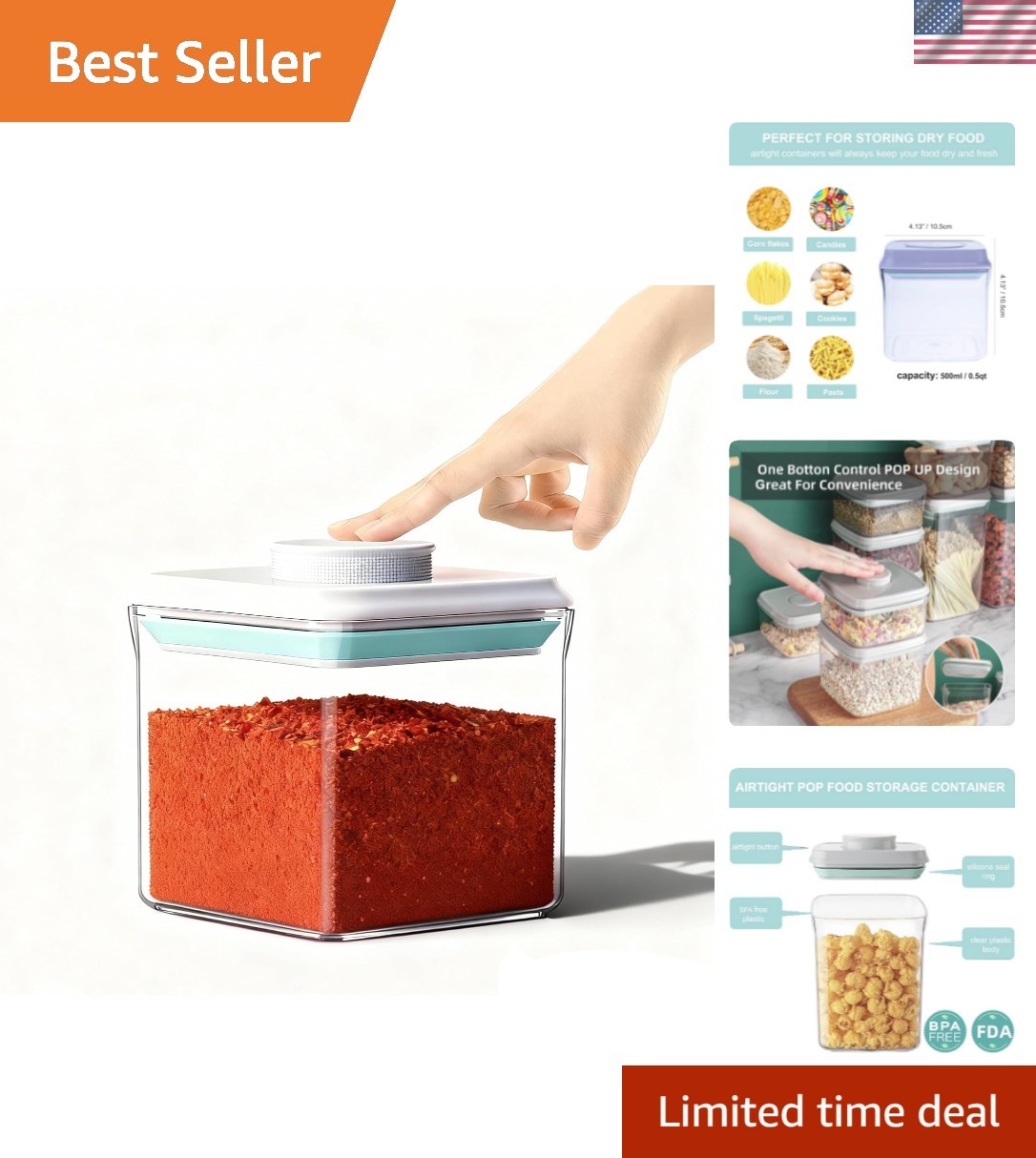 Airtight Food Storage Container Pop Containers With Lids, Bpa Free for Spaghe…