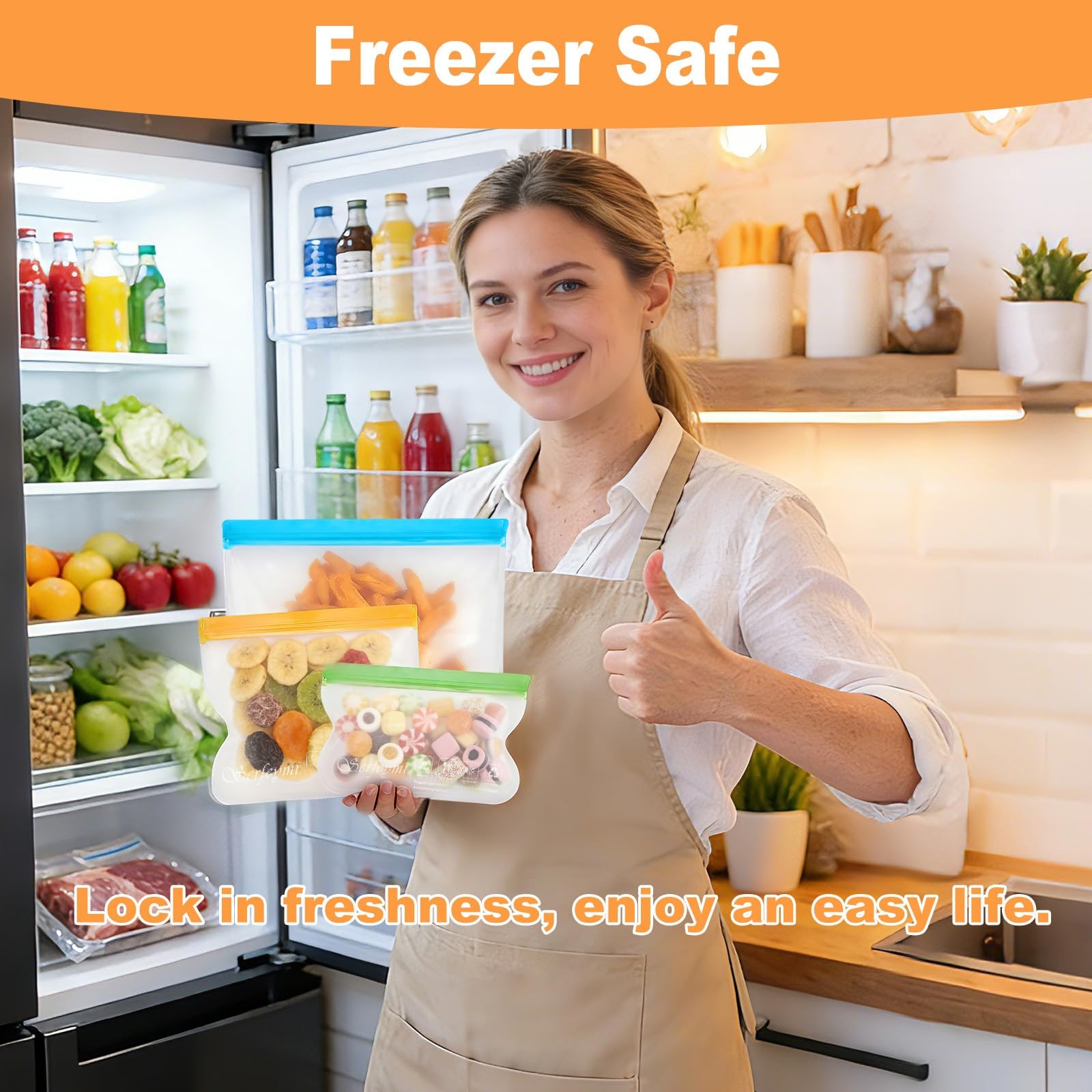 10 Pack Reusable Gallon Freezer Bags Dishwasher Safe, Extra Thick Reusable Pl…