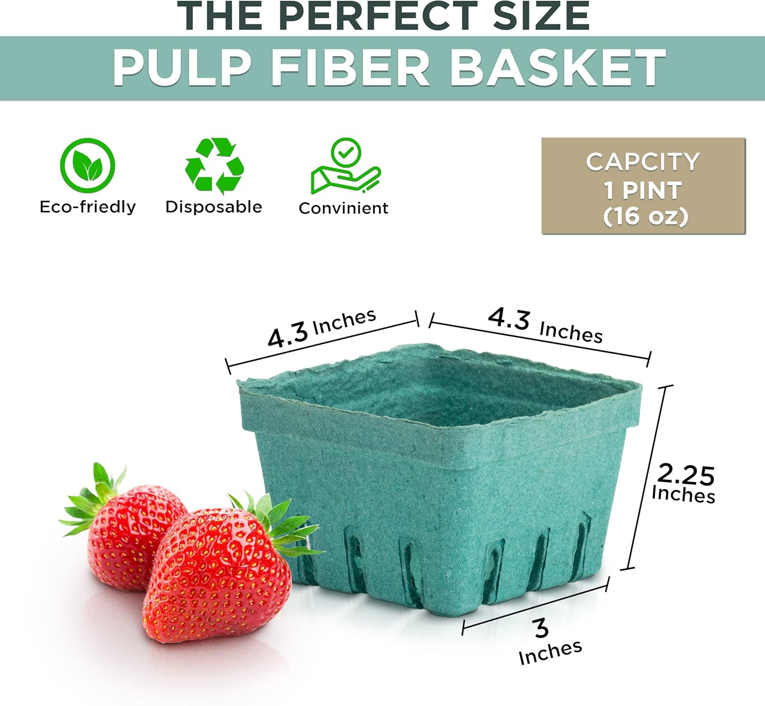 44 Pack Pint Green Molded Pulp Fiber Berry Basket Produce Vented Container for F