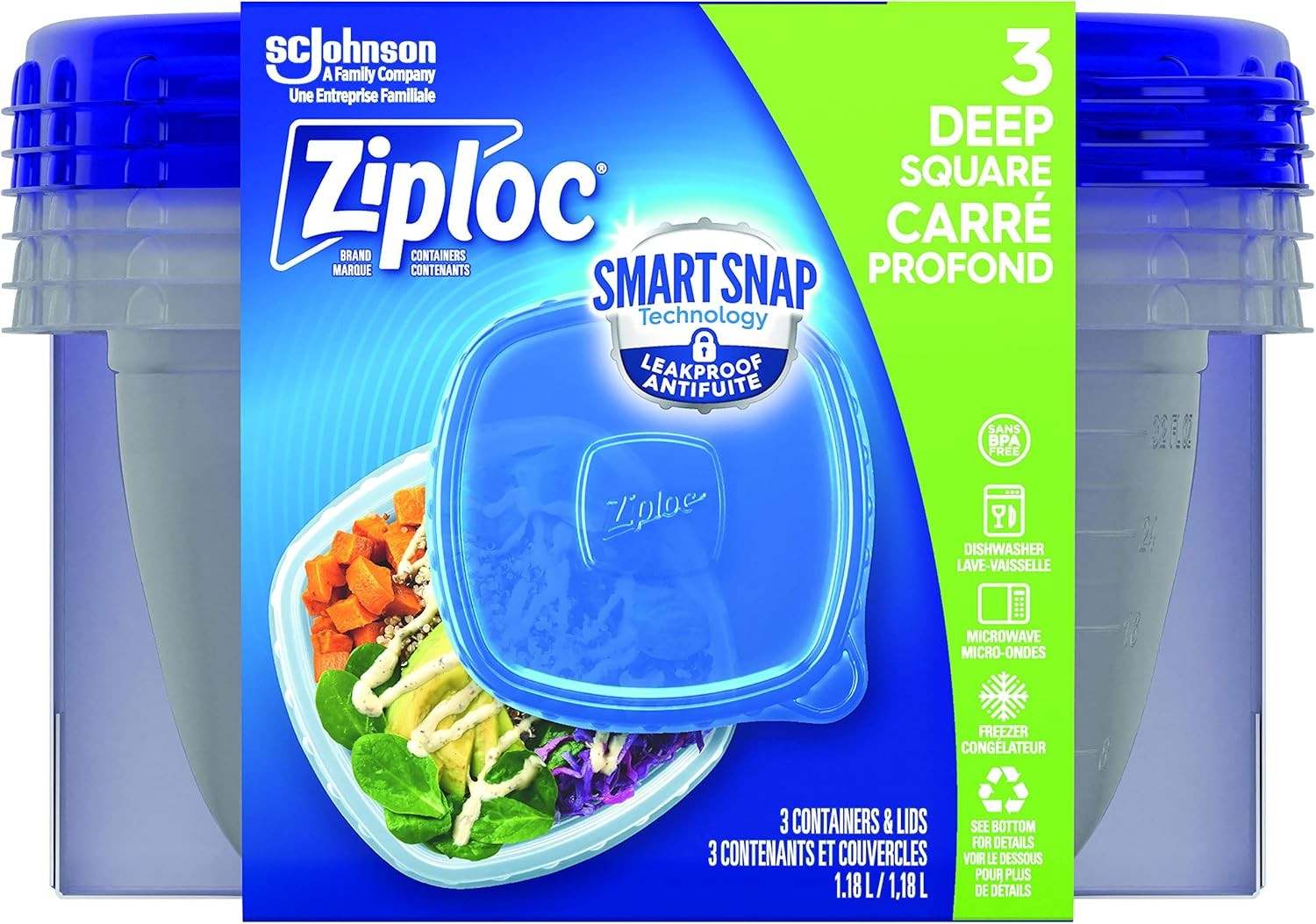 Medium Square Food Containers 1.18 L 3 Pack